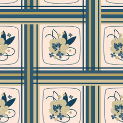 Stripe floral seamless pattern, vertical background print. Ornate vector stripe lines fabric.