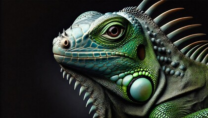 Fototapeta premium Portrait of a Vibrant Green Iguana Showcasing Its Unique Scales and Spines