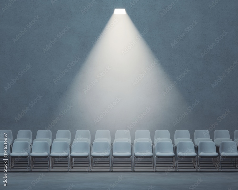 Poster Minimalist Theater Setting with Empty Chairs Under Spotlight