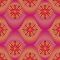 Pink and Orange Floral Pattern: Seamless tileable pattern with a vibrant pink and orange color scheme featuring intricate floral motifs with a 3D effect. This design could work well for backgrounds.