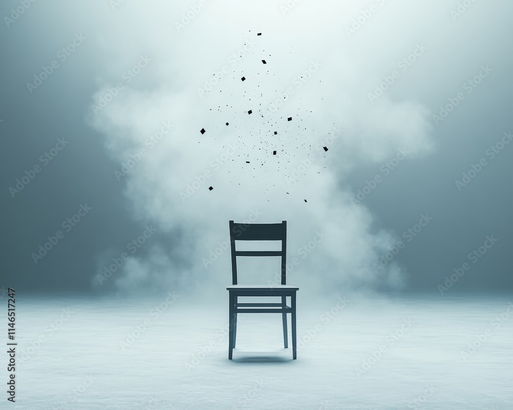 Poster Surreal Chair and Floating Textures in Dreamy Minimalist Setting