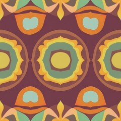 Retro Geometric Pattern: A vibrant and nostalgic pattern, featuring a seamless design of overlapping circles and abstract shapes in warm, earthy tones.