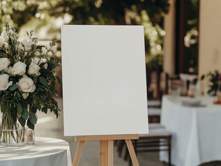 Blank White Welcome Sign Mockup on Easel at Wedding Reception