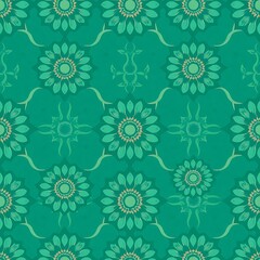 Emerald Floral Pattern: A seamless, repeating pattern featuring delicate, stylized floral motifs in shades of emerald green and beige. The design evokes a sense of tranquility and sophistication.