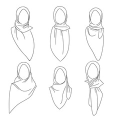 women's hijab set design hand drawn line illustration