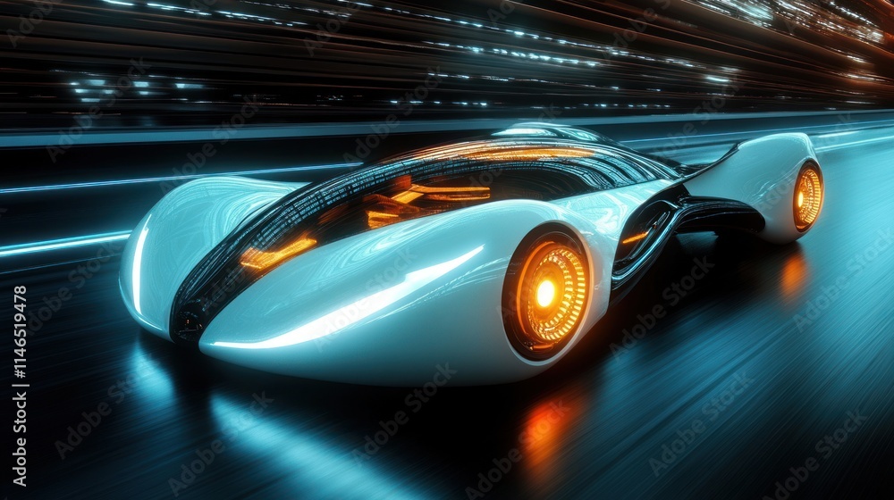 Aufkleber Futuristic vehicle design with glowing elements, emphasizing speed and innovation.