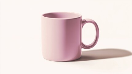 A flat-bottomed ceramic coffee mug in a soft mauve tone, showcasing a matte finish and clean lines, isolated on white