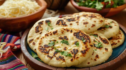 Delicious Homemade Flatbreads Served with Fresh Salad and Cheese