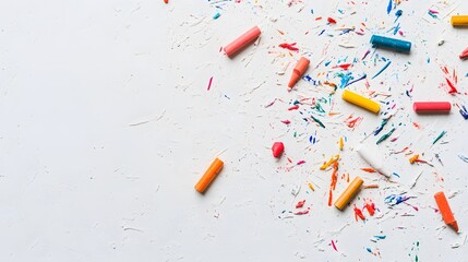 Creative drawing session studio art supplies colorful environment overhead view inspiration and imagination