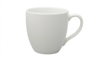 Obraz premium A plain white ceramic coffee mug with a rounded handle, emphasizing its simplicity and versatility, on white
