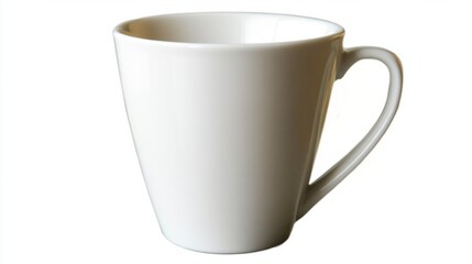 Obraz premium A plain white ceramic coffee mug with a slight taper, emphasizing its clean and minimalist design, on white
