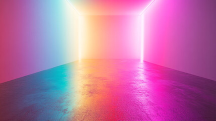 Obraz premium Vibrant illuminated space with colorful neon lights in a modern environment. 