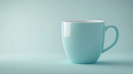 A smooth ceramic coffee mug in a soft pastel blue, showcasing a simple and elegant design, isolated on white