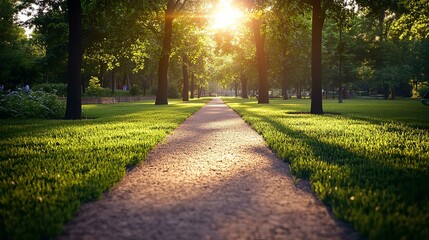 Obraz premium Sunlit Path in a Park Before Sunset 16K Resolution