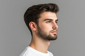 Fototapeta premium Side profile young man beard He facing away portrait of middle-aged