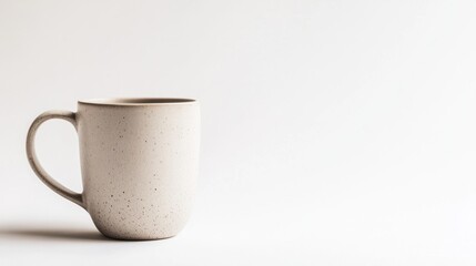 Obraz premium A tall ceramic coffee mug in matte taupe, with a straight handle and smooth edges, isolated on a clean white background