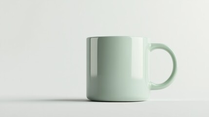 Obraz premium A thin, minimalist ceramic coffee mug in a soft green hue, with clean edges and a straight handle, isolated on white