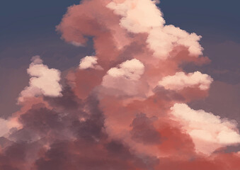 夕方の入道雲のイラスト