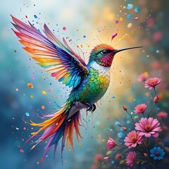 Obraz premium Colorful tropical birds, vibrant parrot illustration, botanical art