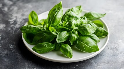 Harvesting fresh basil leaves kitchen food photography bright lighting close-up culinary herbs
