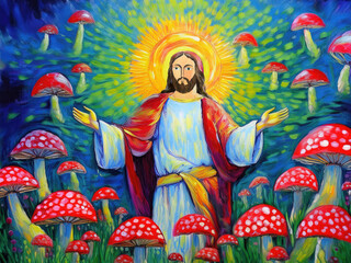 Fototapeta premium Jesus Among Mushrooms