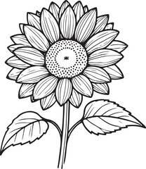 Large Sunflower bloom 
Line art silhouette vector illustration