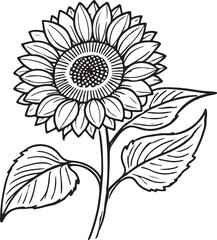 Fototapeta premium Large Sunflower bloom Line art silhouette vector illustration