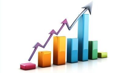 Growing Bar Graph with Upward Arrow on White Background