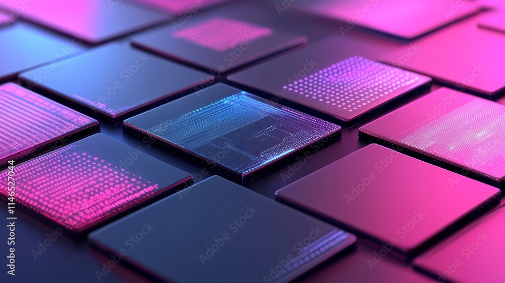 Poster futuristic microchip array data processing and technology