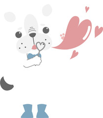cute and lovely dog blowing heart shape bubble, happy valentines day, birthday, love concept, flat png illustration cartoon character costume design