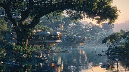 Futuristic Jungle Retreat with Treehouse Cabins