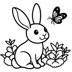 Black and white illustration of a small rabbit