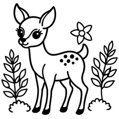 Black and white illustration of a baby deer