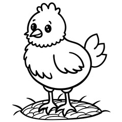 Black and white illustration of a chick with fluffy down feathers