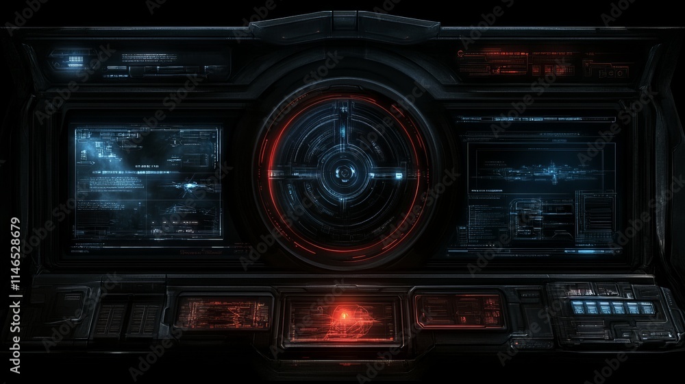 Poster futuristic spaceship control panel interface design