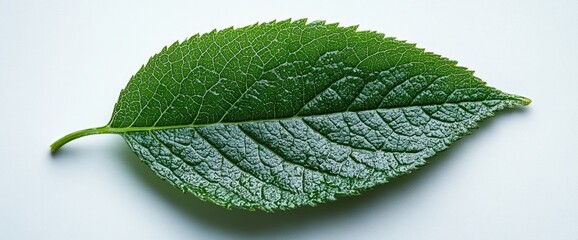 Fototapeta premium Single green leaf isolated on white background.