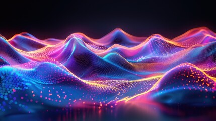 Abstract, vibrant waves with a tech background
