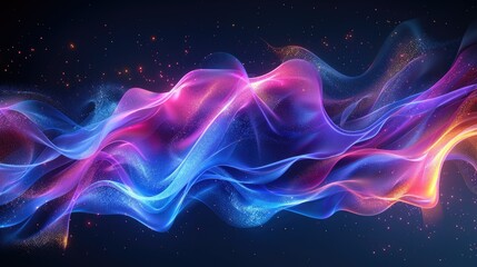 Abstract, vibrant waves with a tech background