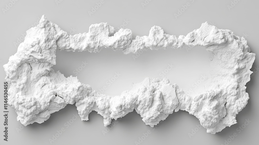 Poster abstract design of white powder texture with unique shapes and depth on neutral background for creat