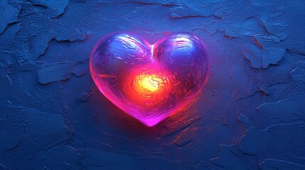 Glowing Heart  Neon Love  Abstract Art  Blue Texture