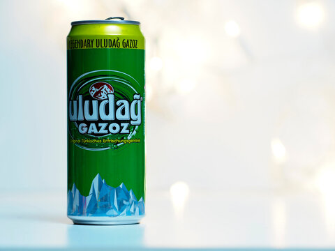 In this photo illustration, can of the soft drink Turkish Uludag Gazoz.