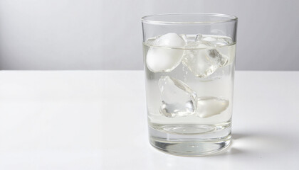 Refreshing glass of water with ice cubes on a white surface, Valentine's Day, Heart Health Month