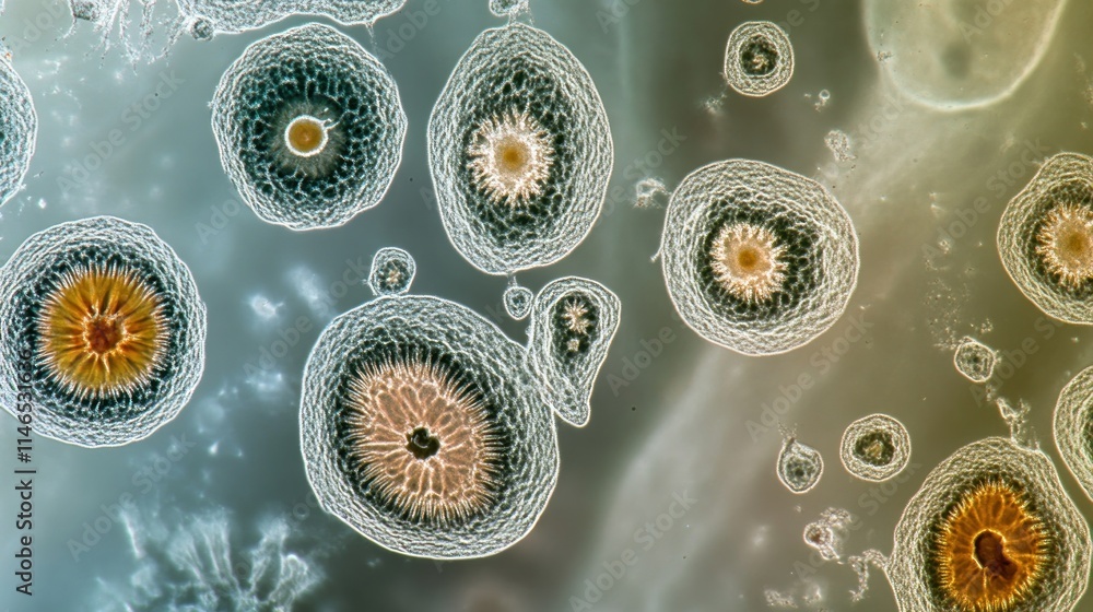 Aufkleber Microscopic view of cells showcasing intricate structures and patterns.