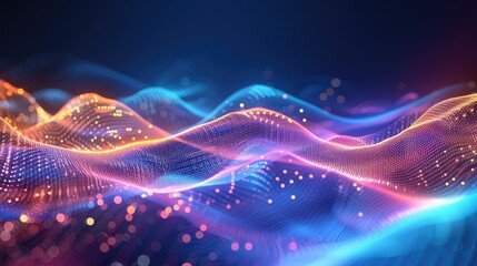 Abstract, vibrant waves with a tech background