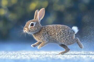 Naklejka premium Bunny easter rabbit running around and sniffing, looking around, on blue screen background. Symbol of easter festival animal.Lovely mammal with beautiful bright eyes in nature life 