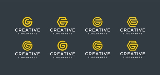 G letter logo design bundle in line art style