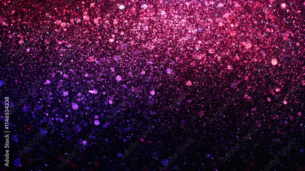 Poster glitter sparkle background in purple and pink gradient color with shimmering light effect and bokeh 