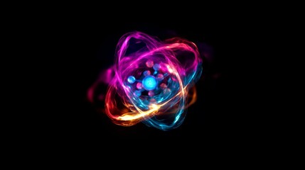 Obraz premium Abstract atom; glowing, colorful energy swirls.