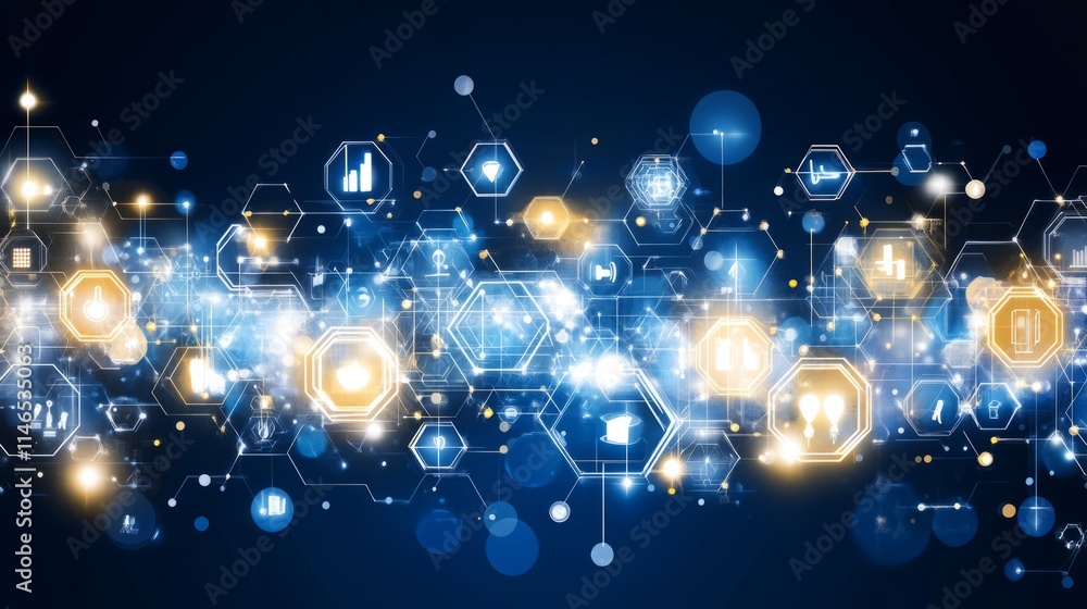 Poster global network data visualization hexagon system