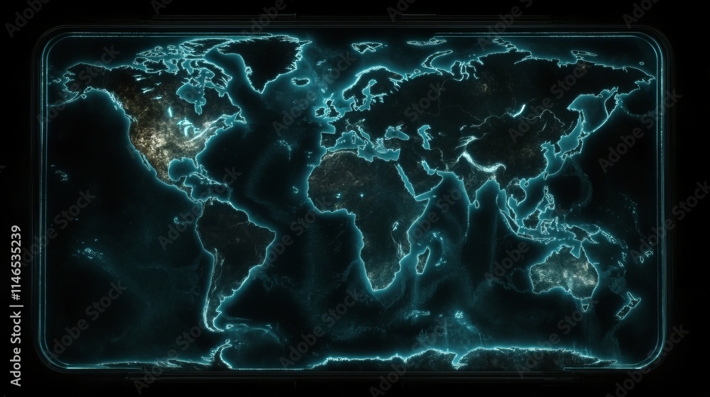 Poster global network digital world map display